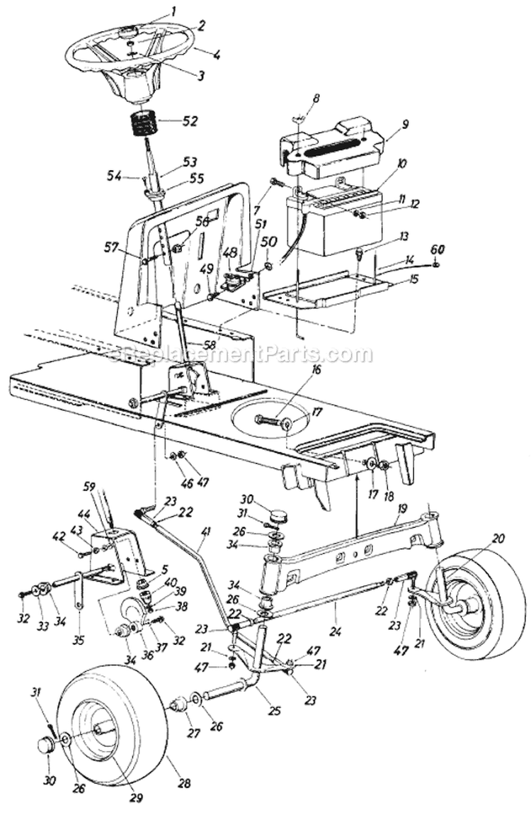 Page E Diagram and Parts List for 13735-9 1989 MTD Lawn Tractor