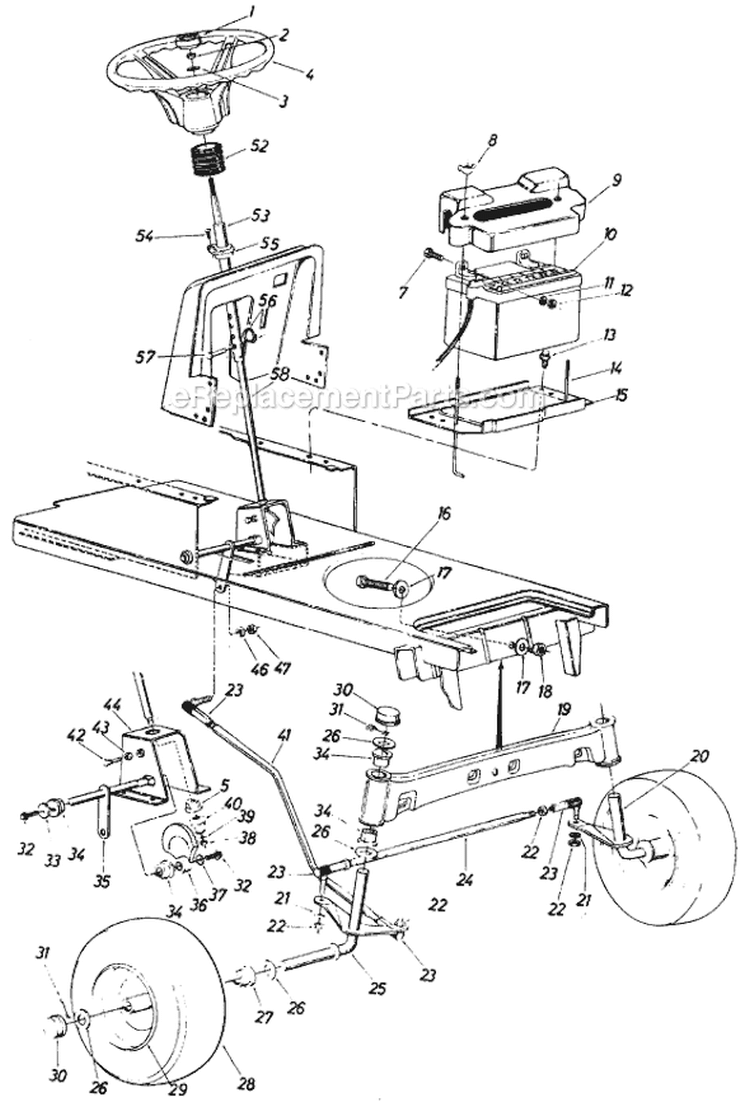 Page E Diagram and Parts List for 13785C 1986 MTD Lawn Tractor