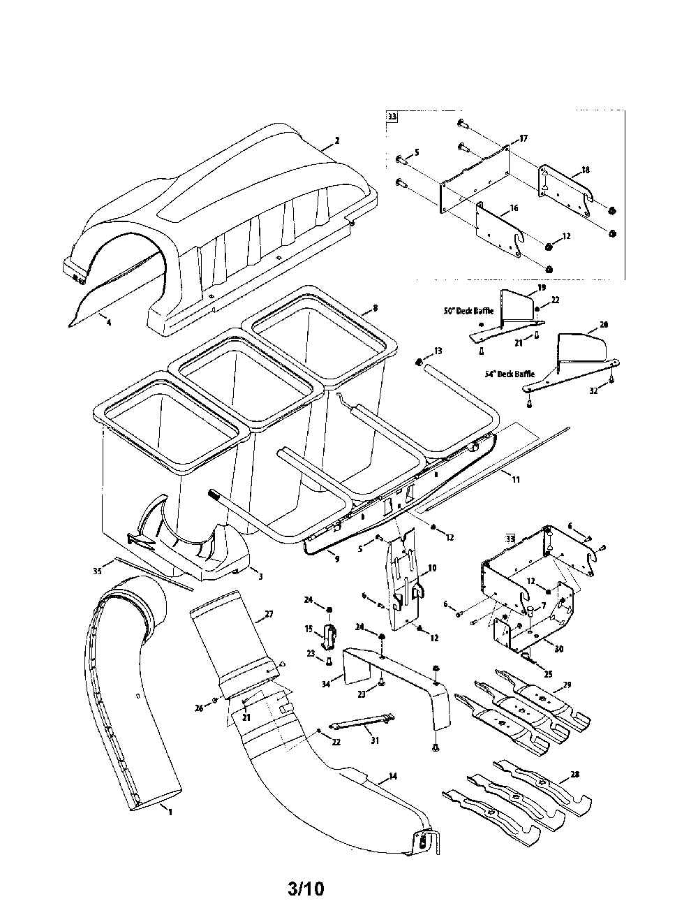 3 bin bagger Diagram and Parts List for 19A40002799  MTD Lawn Tractor Accessories
