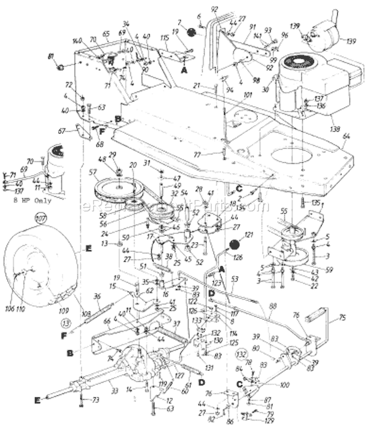 Page E Diagram and Parts List for 138-322-033 73527 -1988 MTD Lawn Tractor