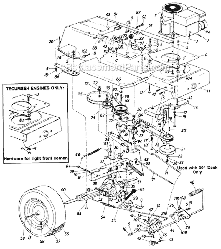 Page C Diagram and Parts List for 138-654-000 1988 MTD Lawn Tractor