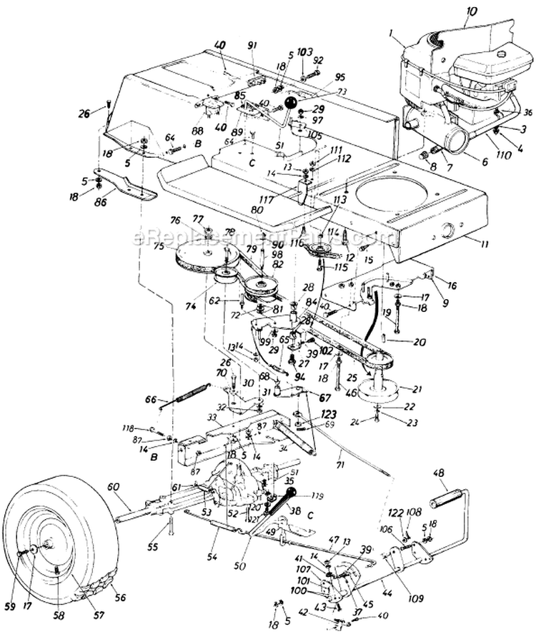 Page G Diagram and Parts List for 138-664-029 1988 MTD Lawn Tractor