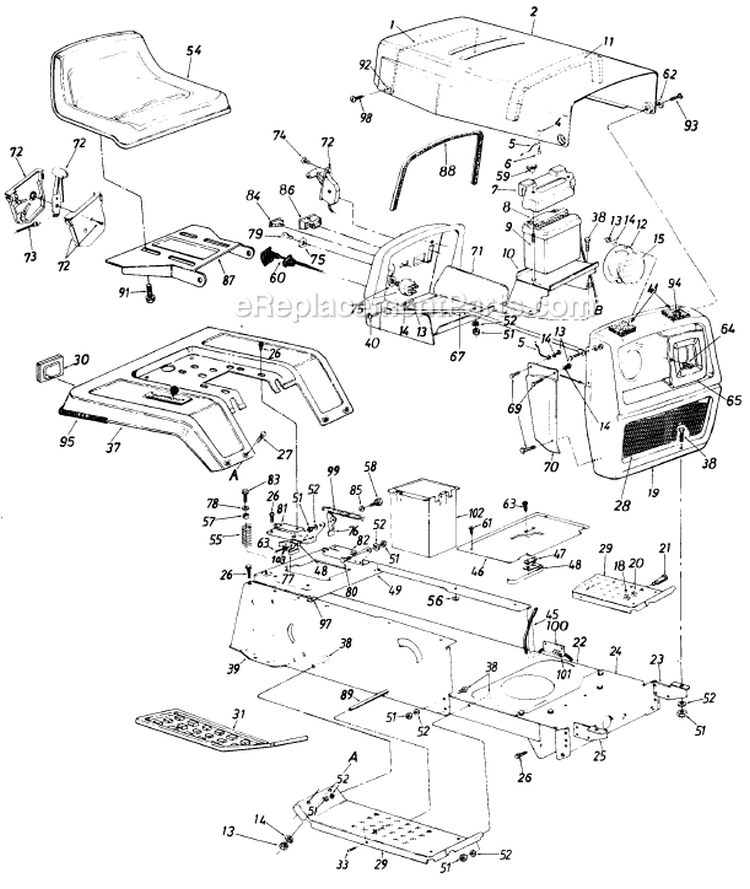 Page B Diagram and Parts List for 138-666-709 1988 MTD Lawn Tractor