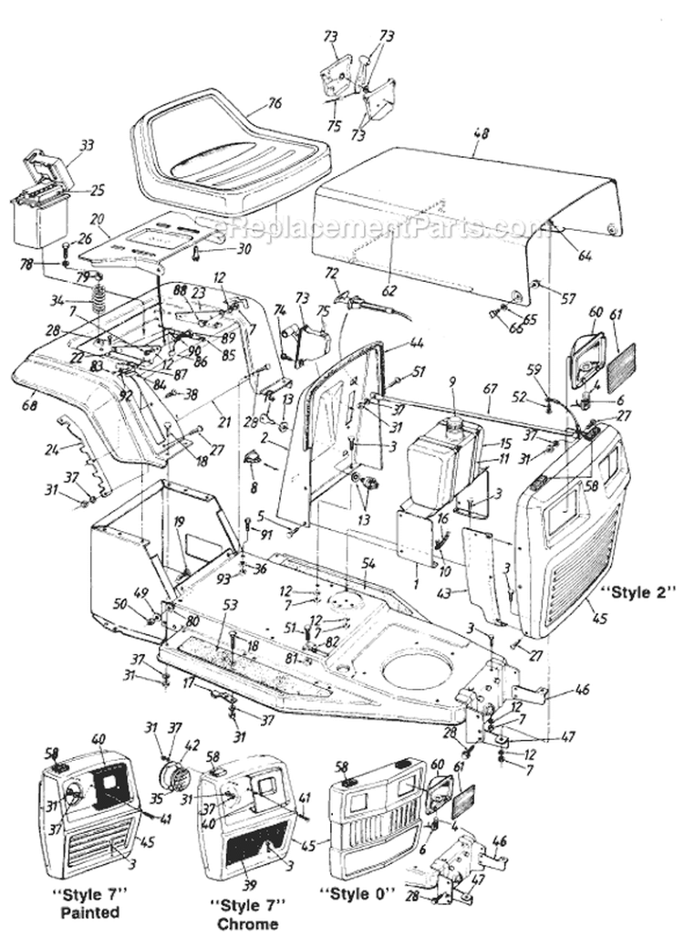 Page C Diagram and Parts List for 504-327 1989 MTD Lawn Tractor