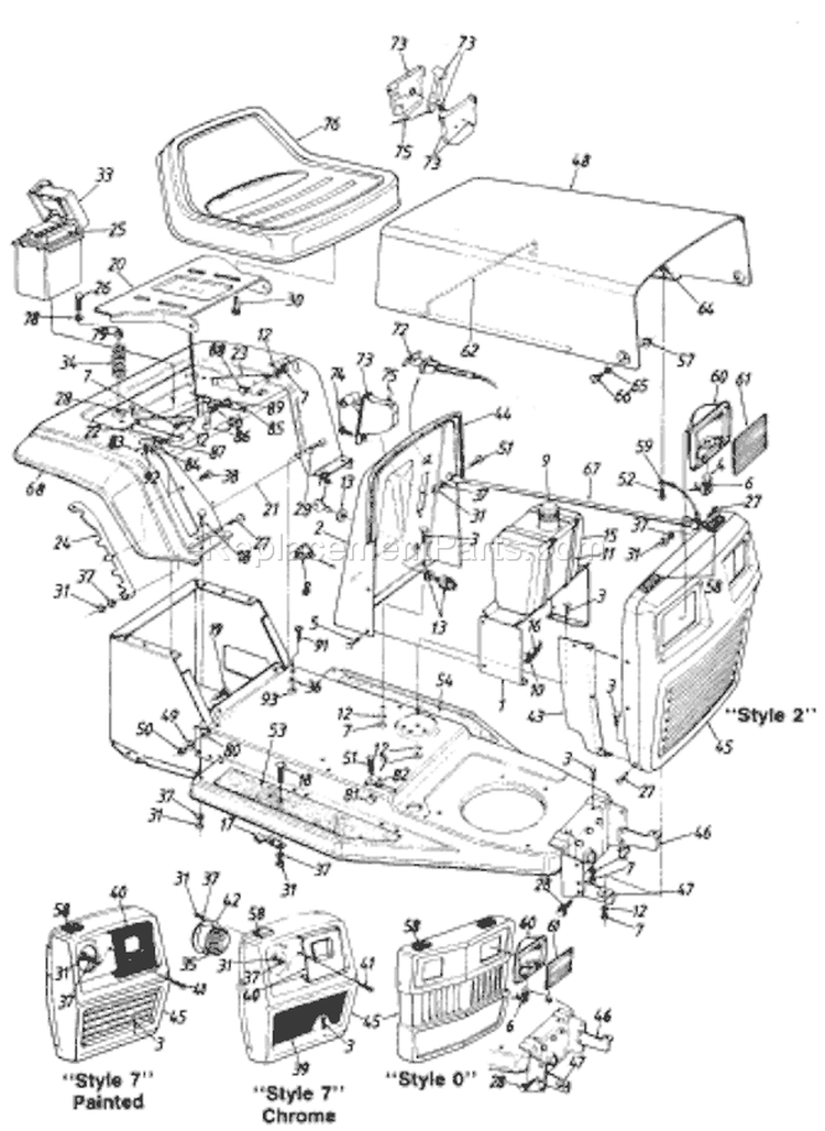 Page C Diagram and Parts List for 139-322-033 73527 -1989 MTD Lawn Tractor