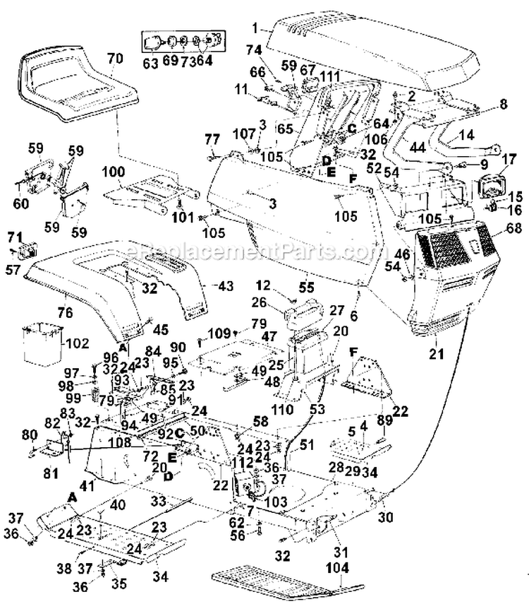 Page D Diagram and Parts List for 139-684-401 1989 MTD Lawn Tractor