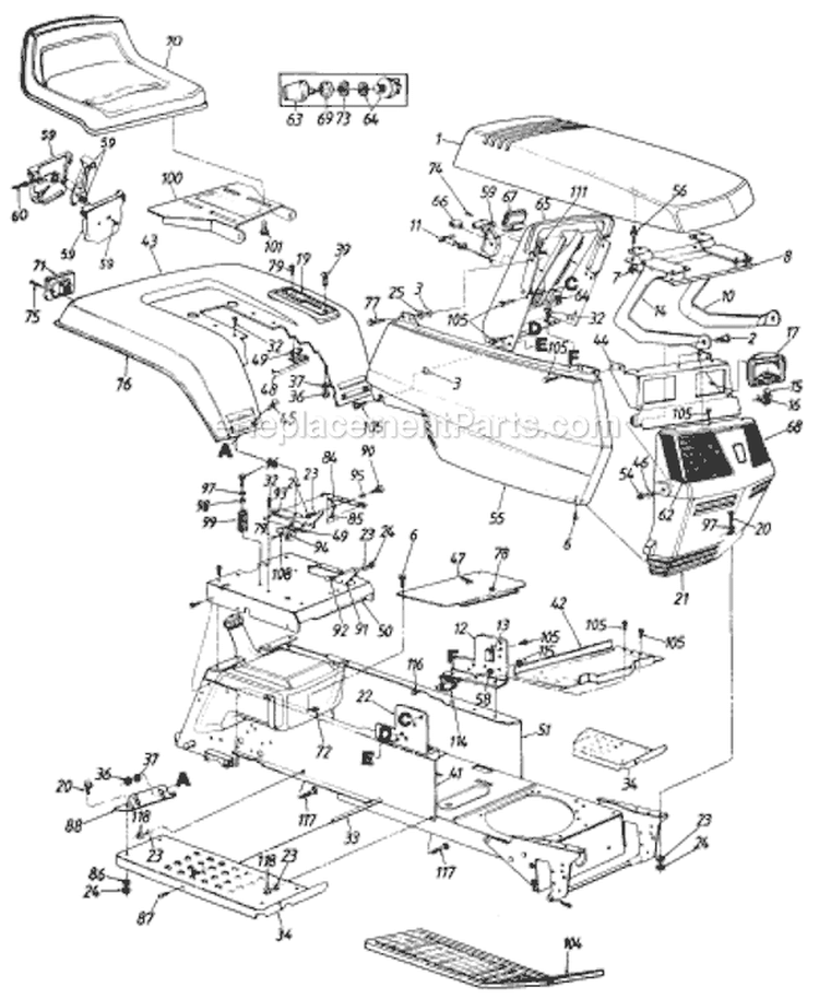 Page D Diagram and Parts List for 139-784-401 1989 MTD Lawn Tractor