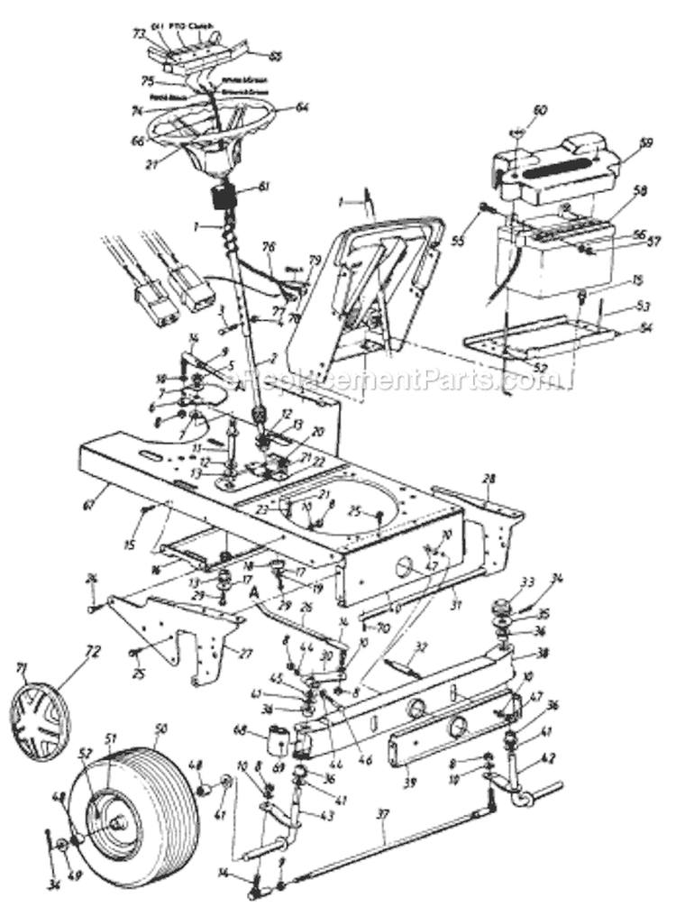 Page E Diagram and Parts List for 139-784-401 1989 MTD Lawn Tractor