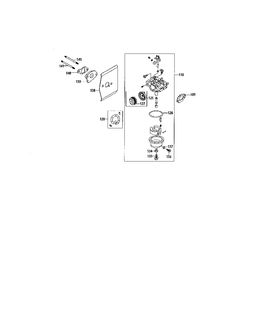 Carburetor Diagram and Parts List for 1P65B0B-1  MTD Engine