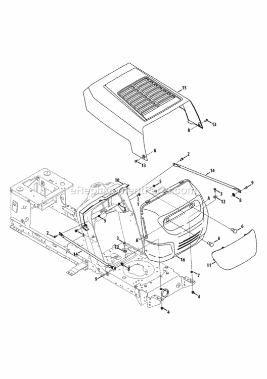 Hood_And_Grille Diagram and Parts List for 13A1762F265 2013 MTD Lawn Tractor