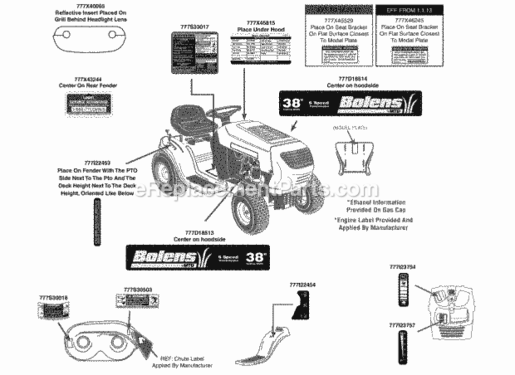 Label_Map Diagram and Parts List for 13A1762F265 2013 MTD Lawn Tractor