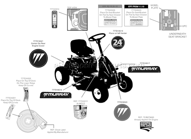 Label_Map Diagram and Parts List for 13A326JC058 2013 MTD Lawn Tractor