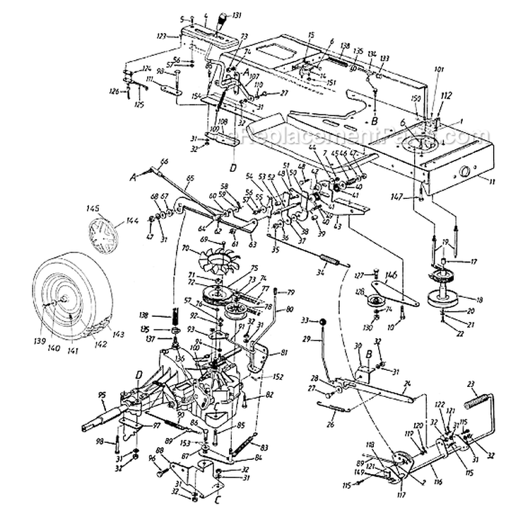 Page C Diagram and Parts List for 13A6698H033 1998 MTD Lawn Tractor