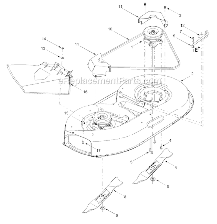 Deck Assembly Diagram and Parts List for 13AB652F729 2004 MTD Lawn Mower