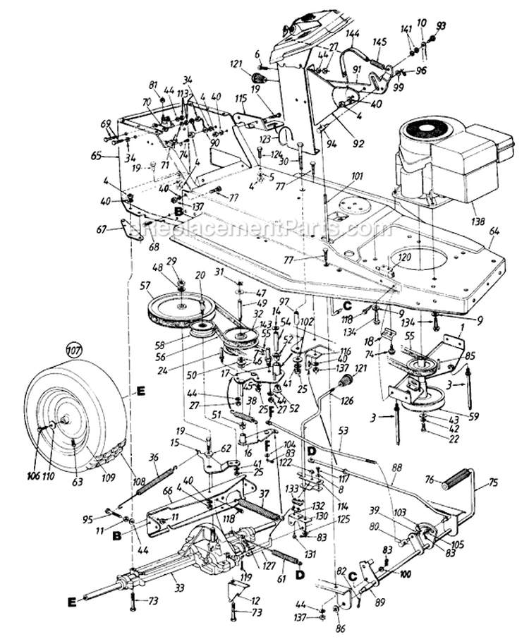 Page D Diagram and Parts List for 13AC450F704 1997 MTD Lawn Tractor