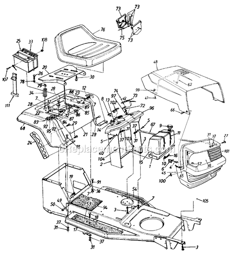 Page G Diagram and Parts List for 13AC450F704 1997 MTD Lawn Tractor