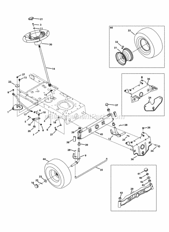 Front_End_Steering Diagram and Parts List for 13AC76LF058 M125-38 2013 MTD Lawn Tractor