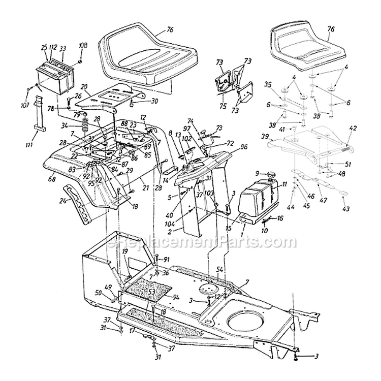 Page E Diagram and Parts List for 13AE451F033 1998 MTD Lawn Tractor