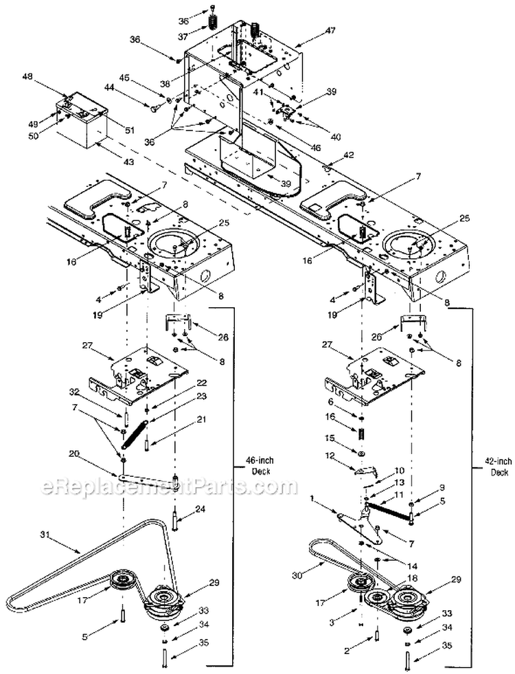 Page H Diagram and Parts List for 13AK608G033 2001 MTD Lawn Tractor