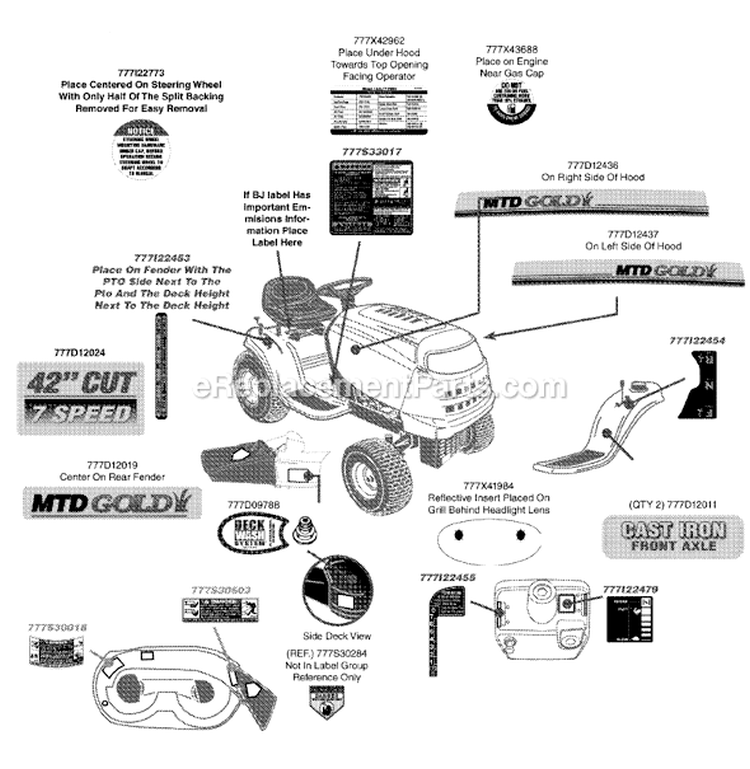 Page E Diagram and Parts List for 13AL771H105 2009 MTD Lawn Tractor