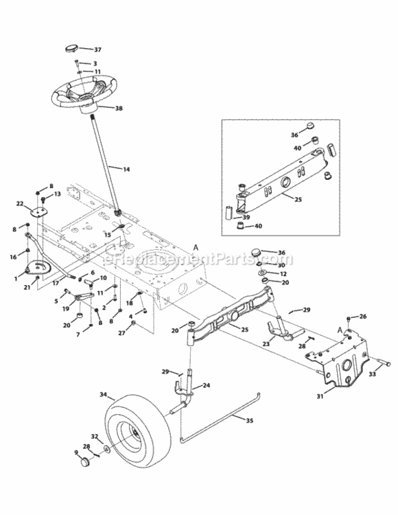 Front_End_Steering Diagram and Parts List for 13AL795T004 2010 MTD Lawn Tractor