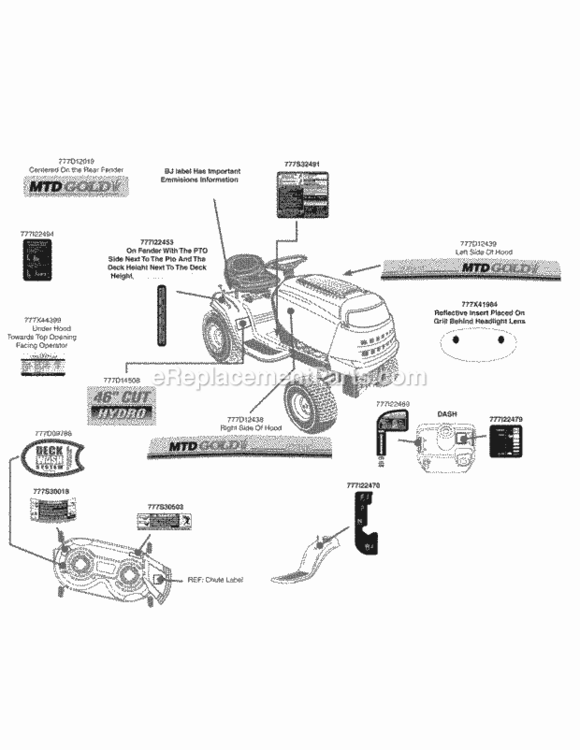 Label_Map_Mtd_Gold_46_Inch Diagram and Parts List for 13AL795T004 2010 MTD Lawn Tractor
