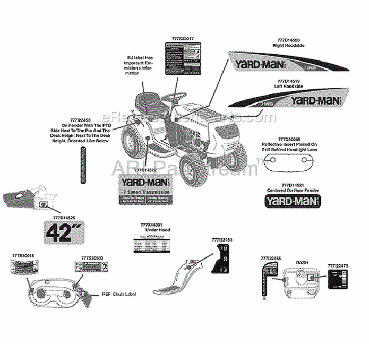 Page E Diagram and Parts List for 13AM772S055 2010 MTD Lawn Mower