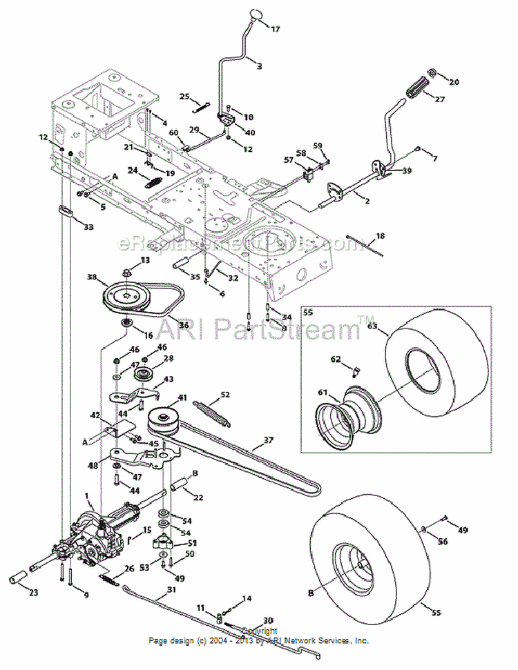 Transmission Diagram and Parts List for 13AM772S055 2010 MTD Lawn Mower