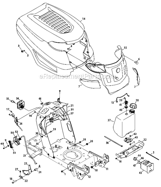 K_Style_Hood Diagram and Parts List for 13AM77LS058  MTD Lawn Tractor