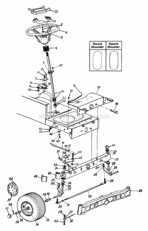 Axle_And_Wheels_Front_Steering_Assembly Diagram and Parts List for 13AN690G352 2001 MTD Lawn Tractor