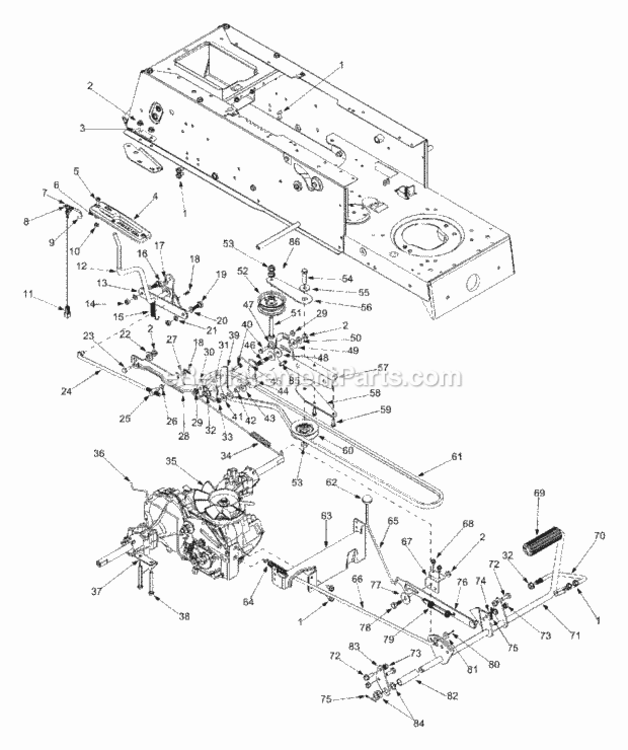 Drive_And_Controls Diagram and Parts List for 13AN690G352 2002 MTD Lawn Tractor
