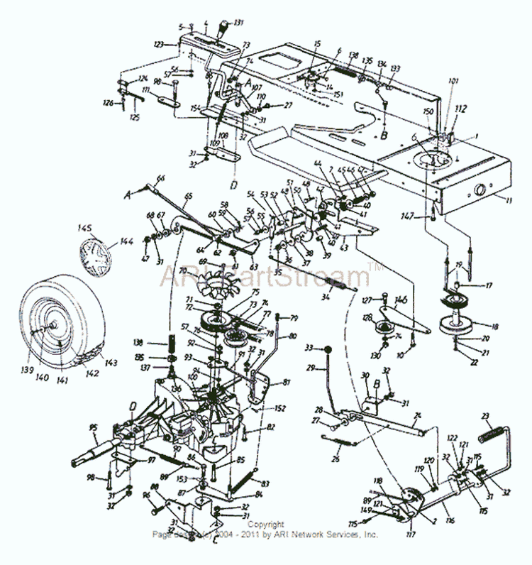 Page D Diagram and Parts List for 13AS698G033 1999 MTD Lawn Tractor