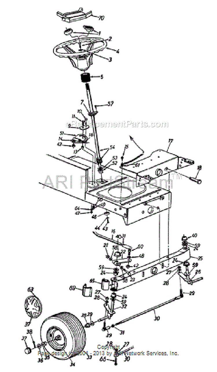 Axle FrontSteering Assembly Wheels Front Diagram and Parts List for 13AS699G088  MTD Lawn Tractor
