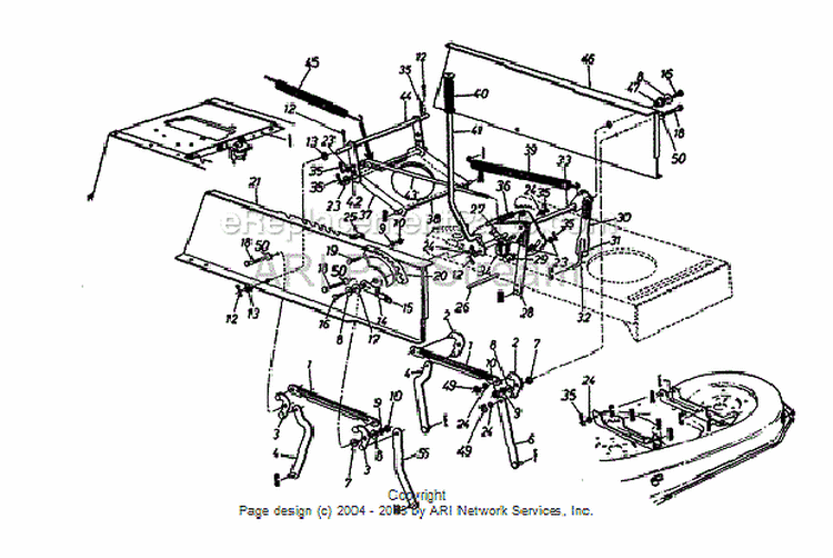 Deck Lift Hanger Assembly Diagram and Parts List for 13AS699G088  MTD Lawn Tractor