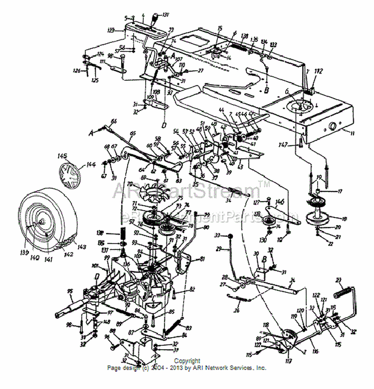 DriveFramePedal AssemblyWheels Rear Diagram and Parts List for 13AS699G088  MTD Lawn Tractor
