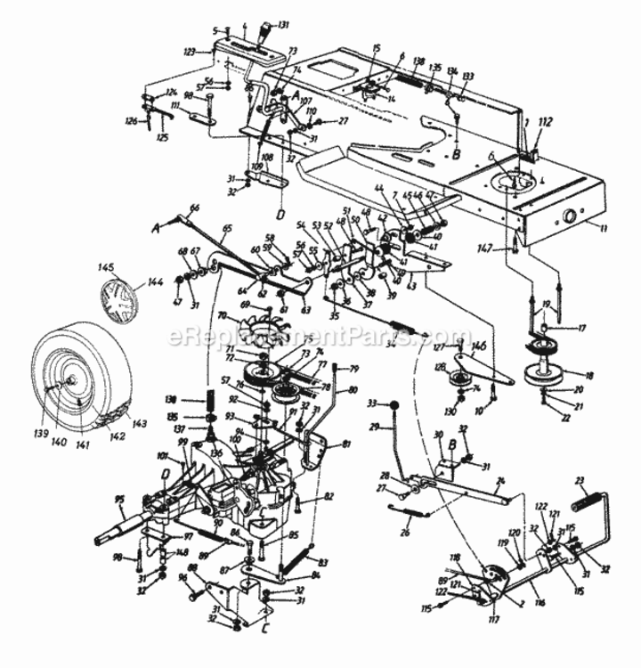 DriveFramePedal_AssemblyWheels_Rear Diagram and Parts List for 13AS699H062 1997 MTD Lawn Tractor
