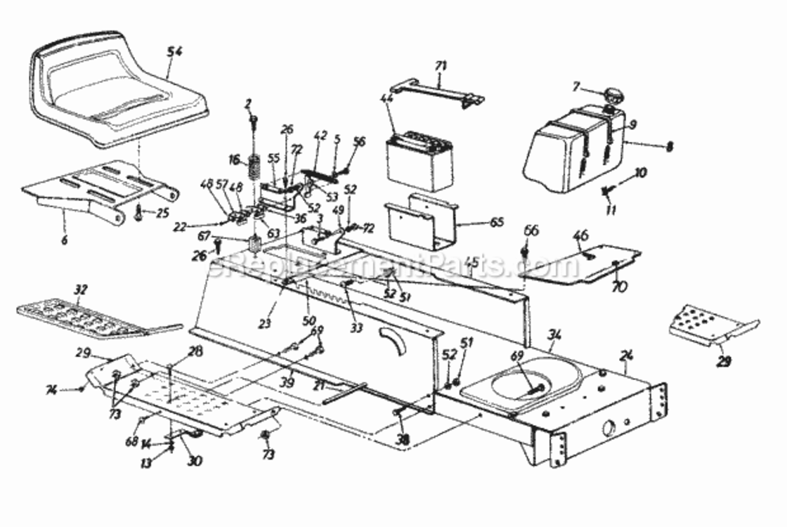 SeatFrameBatteryFuel_Tank Diagram and Parts List for 13AS699H062 1997 MTD Lawn Tractor