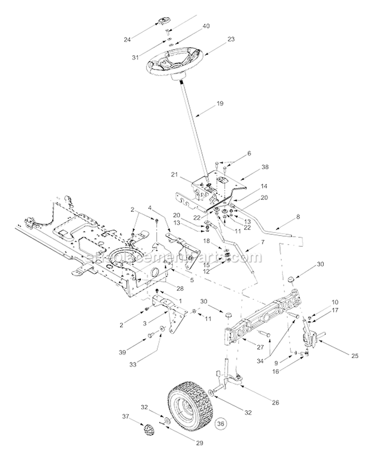 Axle And Wheels Front Steering Diagram and Parts List for 13AT604G755 2004 MTD Lawn Tractor