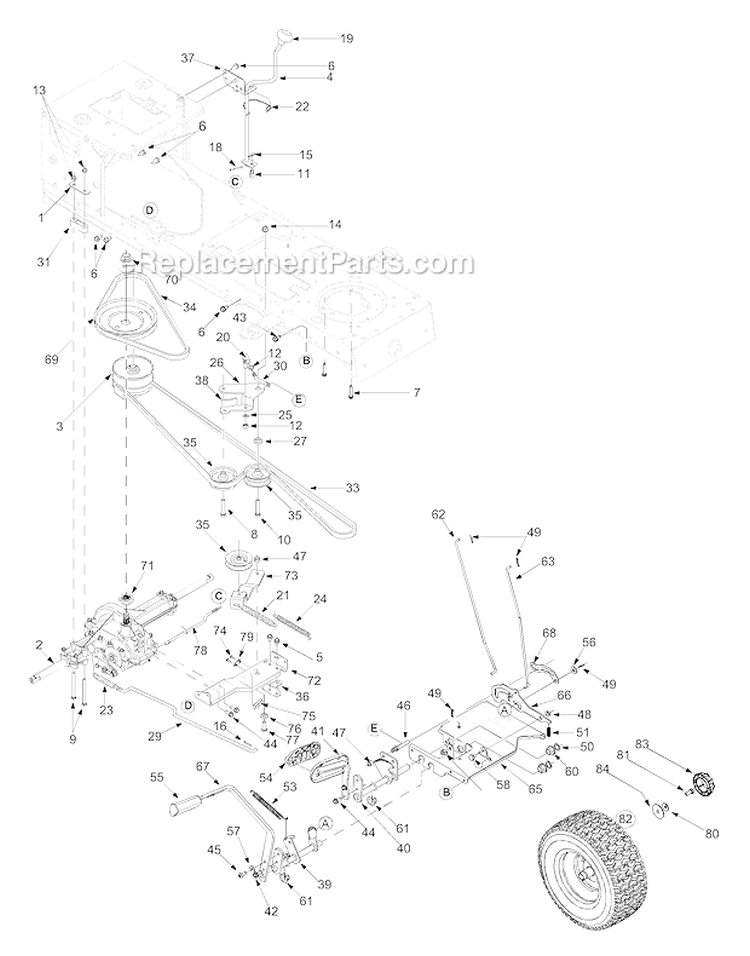 Drive Controls Wheels Front Diagram and Parts List for 13AT604G755 2004 MTD Lawn Tractor