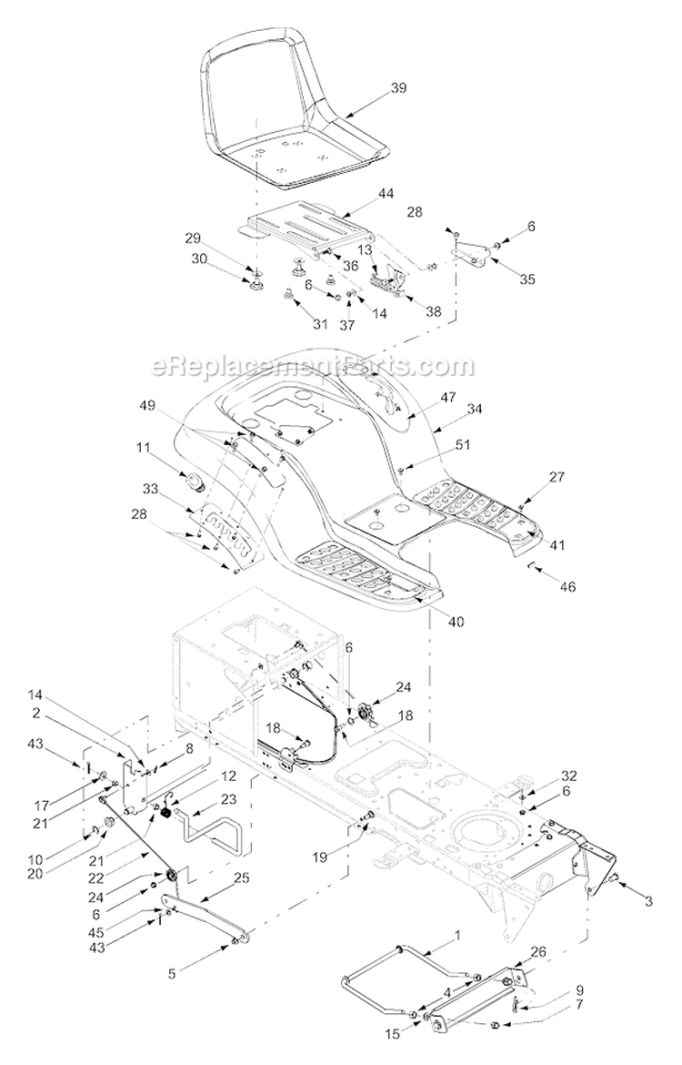 Frame Components And Seat Diagram and Parts List for 13AT604G755 2004 MTD Lawn Tractor