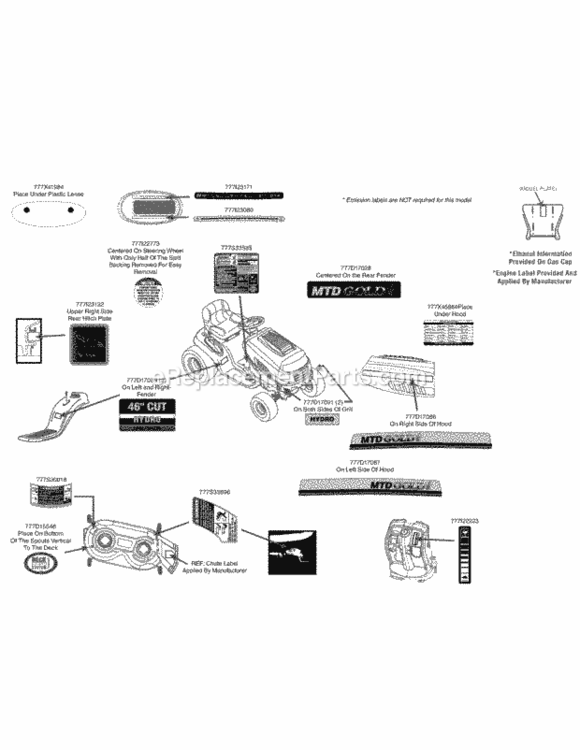 Label_Map_13At915T004 Diagram and Parts List for 13AT915T004 2012 MTD Lawn Tractor