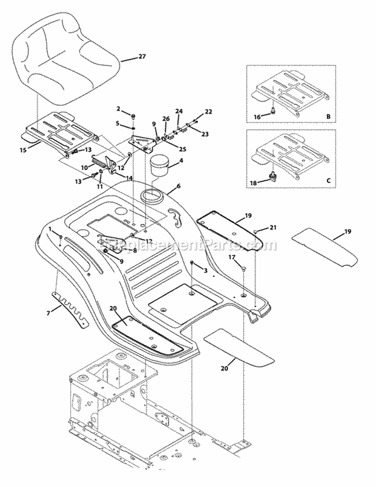 Quick Reference Diagram and Parts List for 13AX771S004 2012 MTD Lawn Mower