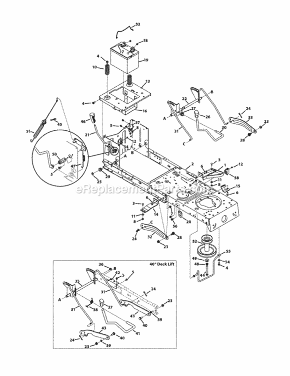 Frame_And_Pto_Lift Diagram and Parts List for 13AX771T004 2011 MTD Lawn Tractor