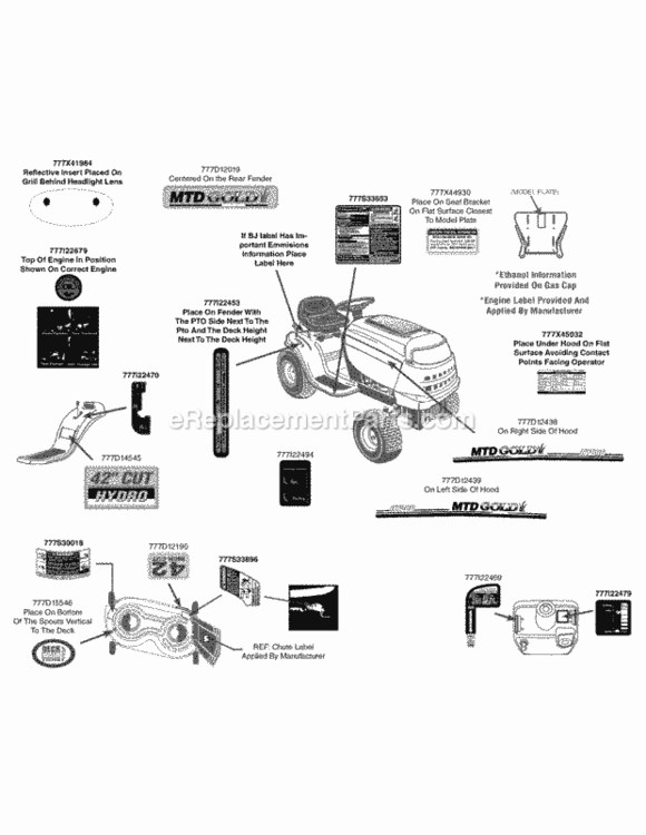 Page E Diagram and Parts List for 13AX795S004 2012 MTD Lawn Tractor