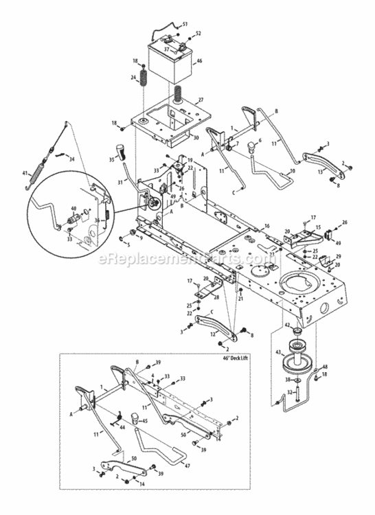 Frame_And_Pto_Lift Diagram and Parts List for 13AX795T004 2013 MTD Lawn Tractor