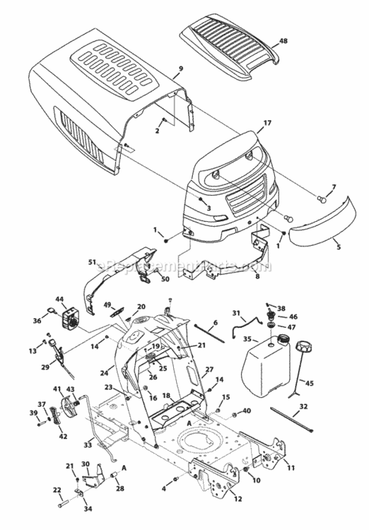 Hood_And_Grille Diagram and Parts List for 13AX795T004 2013 MTD Lawn Tractor