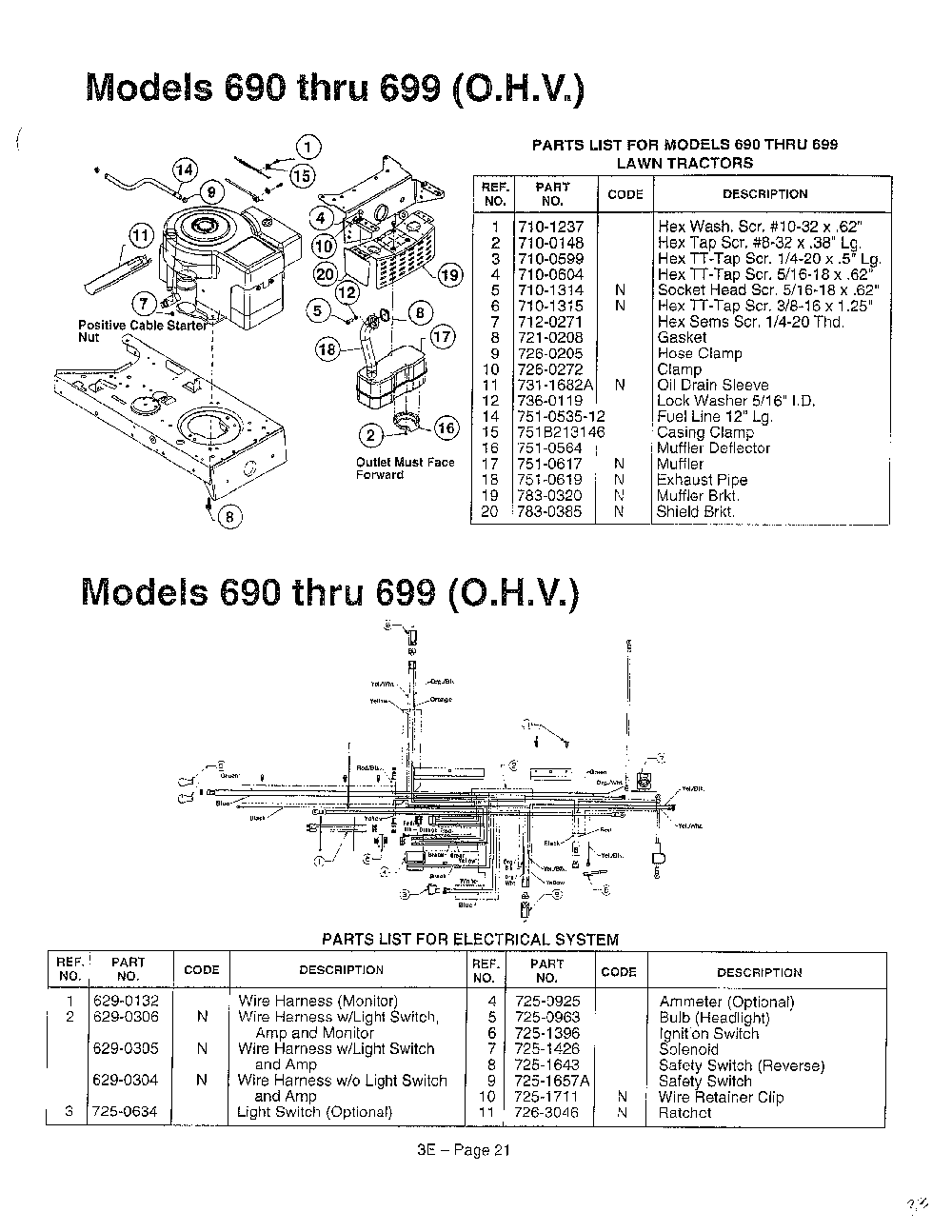 Models 690-699 and electrical page 3 Diagram and Parts List for 3650002  MTD Lawn Tractor