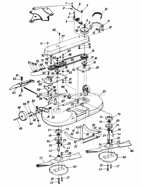 44-In_Rear_Discharge_Deck Diagram and Parts List for 140-840-000 1990 MTD Lawn Mower