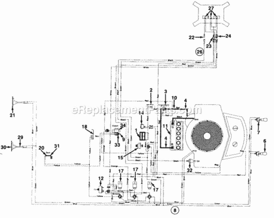 Electrical Diagram and Parts List for 140-844H000 1990 MTD Lawn Tractor