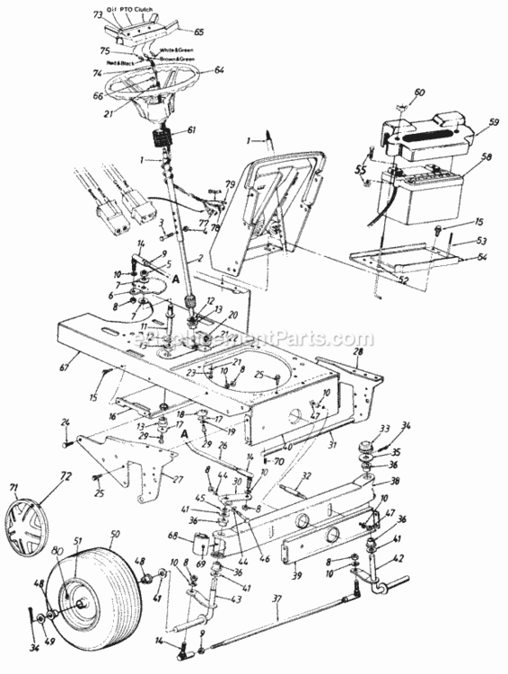 Page D Diagram and Parts List for 140-844H000 1990 MTD Lawn Tractor